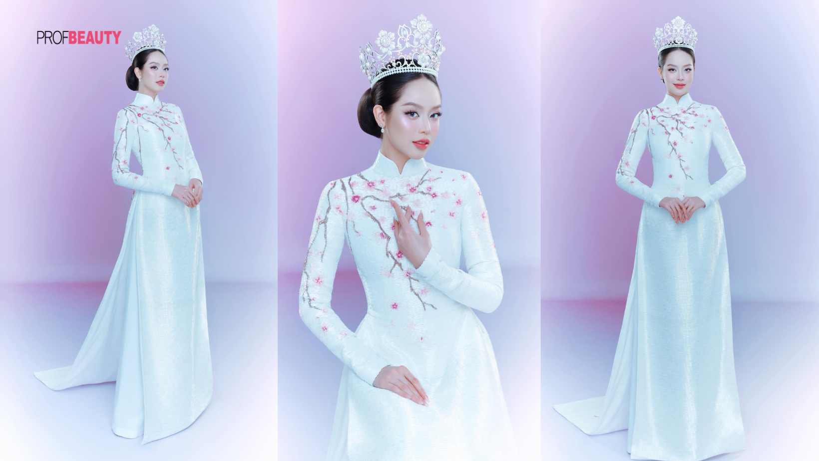 Vẻ đẹp thanh khiết của Thanh Thủy trong áo dài hoa anh đào tại Miss International 2025