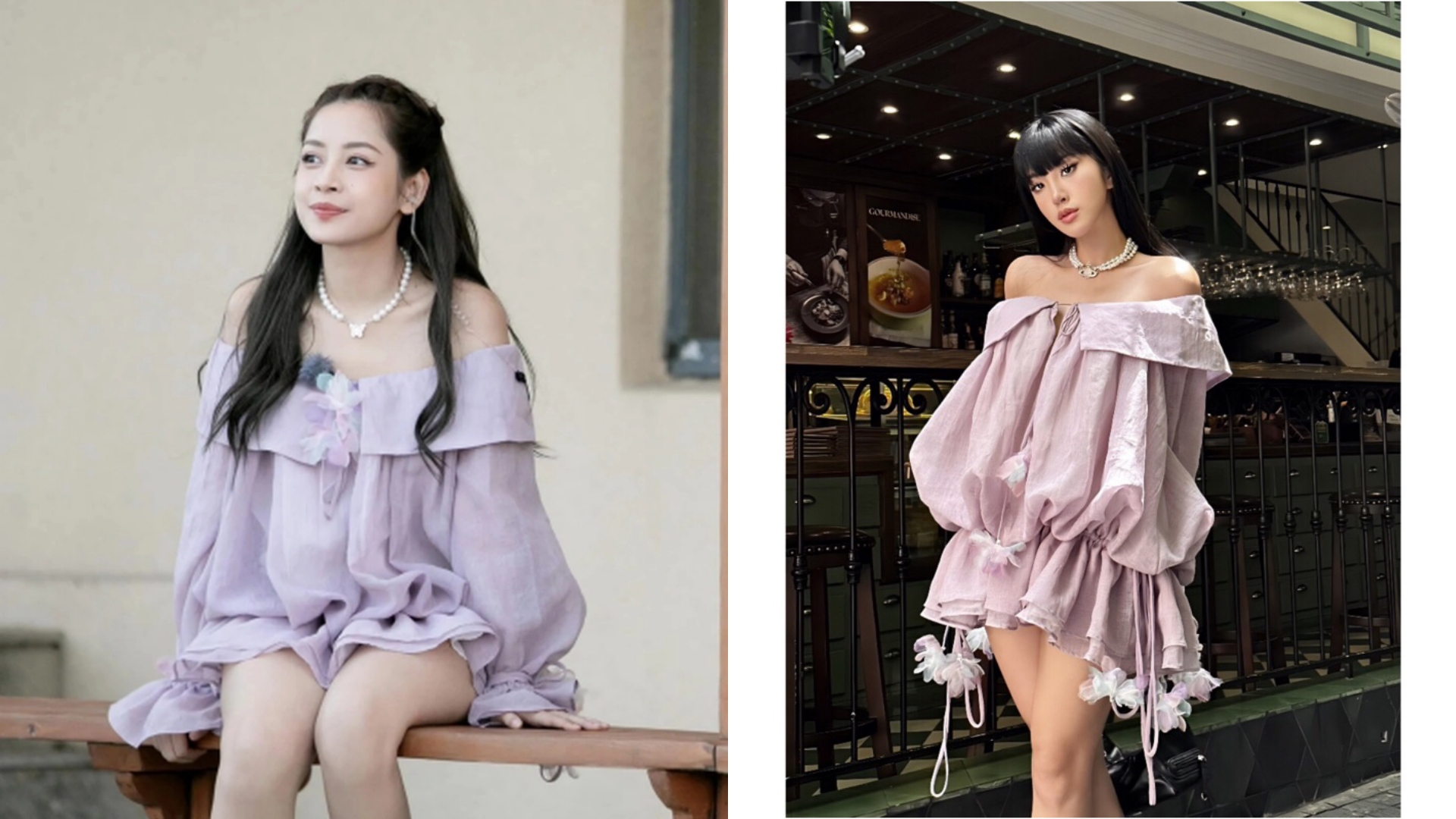 Chi Pu hack tuổi trong outfit baby doll tím mộng mơ của thương hiệu ONONMADE. “Bộ cánh” này hiện đang được bán trên các nền tảng với giá 1.690.000 đồng. 