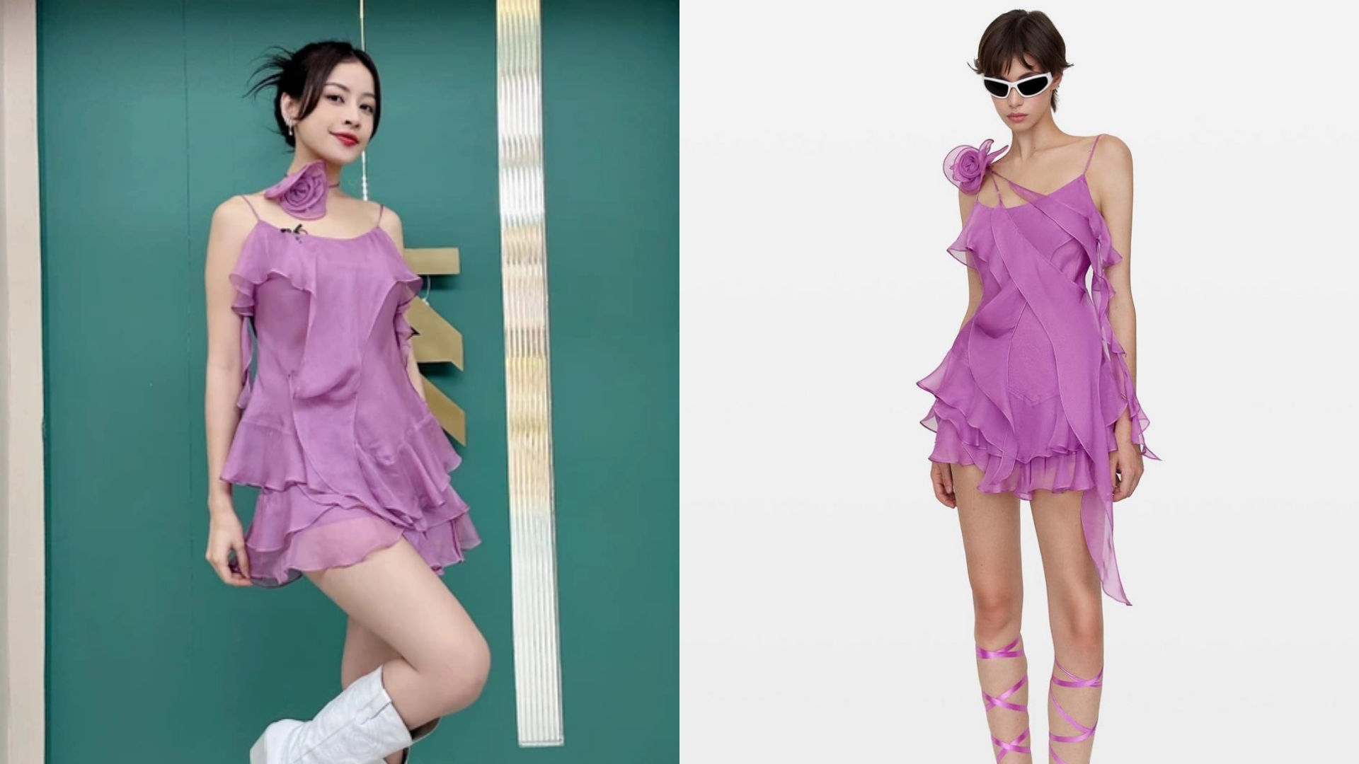 Chiếc váy hoa voan tím được Chi Pu diện trong một tập Đạp gió 2023 đến từ thương hiệu BUBES. Được biết, mẫu váy này đã từng được nhiều sao Hàn ưa chuộng và mang lên sân khấu như Rosé (BLACKPINK), Shuahua ((G)I-DLE),...